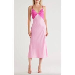 NWT Hutch Women's Pink Two Tone Satin Midi Party Slip Dress • Size M